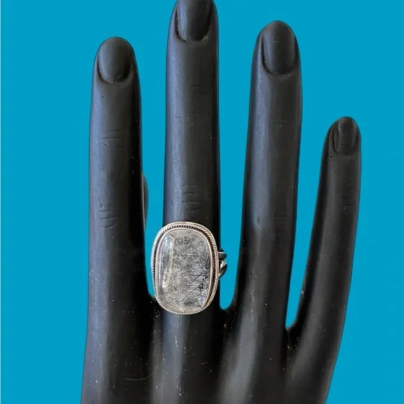 This piece is a black rutilated quartz ring set in sterling silver. Size 8 - Picture 3 of 6